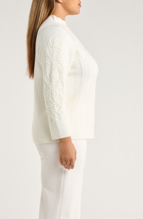 Anne Klein Embroidered Funnel Neck Sweater In White