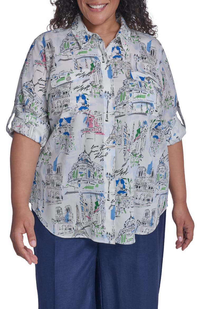 Oversize Printed Button-Up Shirt, Alternate, color, SOFT WHITE MULTI