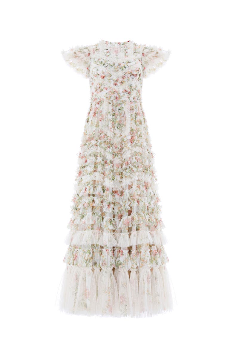 Needle & Thread Colette'S La Vie En Rose Round Neck Gown, Alternate, color, Moonshine/Cream