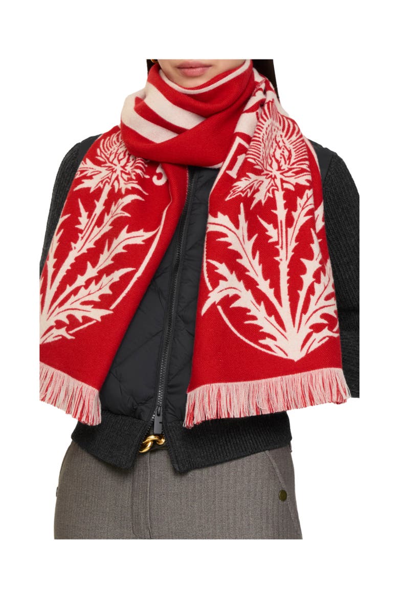 Thistle Shield Wool Scarf, Alternate, color, Poppy red