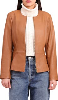 Bagatelle Genuine Leather Zip Front Peplum Jacket