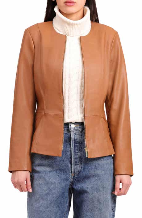 Bagatelle Genuine Leather Zip Front Peplum Jacket