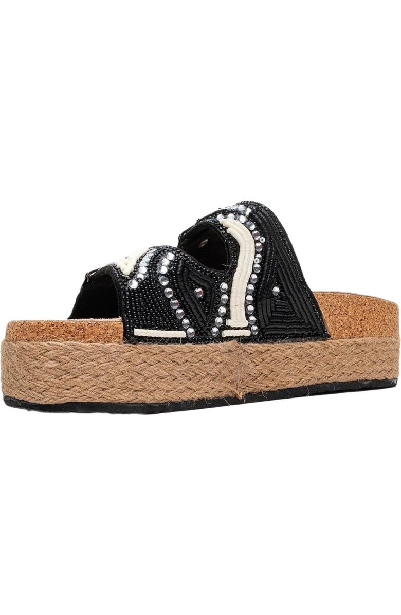 Prologue Shoes Bobby Beaded Straw Platform Slide Sandal, Alternate, color, Black Faux Leather