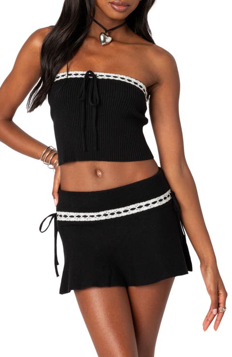 Khloe Lace Ribbon Rib Tube Top