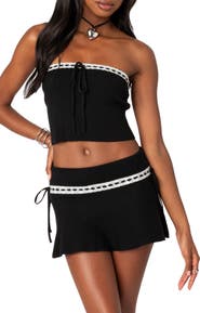 EDIKTED Khloe Lace Ribbon Rib Tube Top