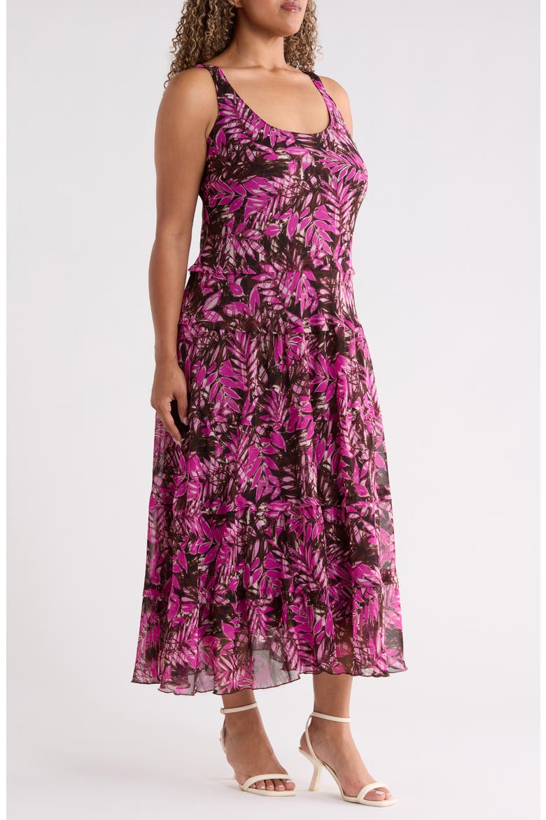Print Sleeveless Tiered Maxi Dress, Alternate, color, BRIGHT ORCHID MULTI