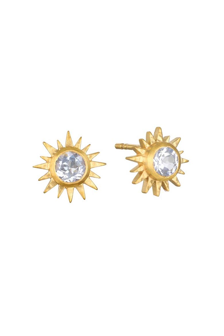 Light Seeker White Topaz Starburst Stud Earrings, Main, color, Gold