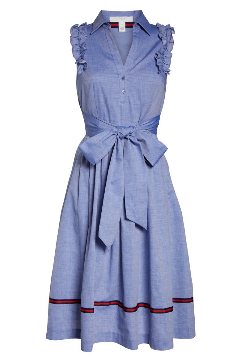Ruffle Trim Shirtdress, Alternate, color, CHAMBRAY