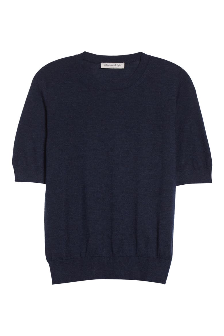 Honor Short Sleeve Cashmere Crewneck Sweater, Alternate, color, BARRA NAVY