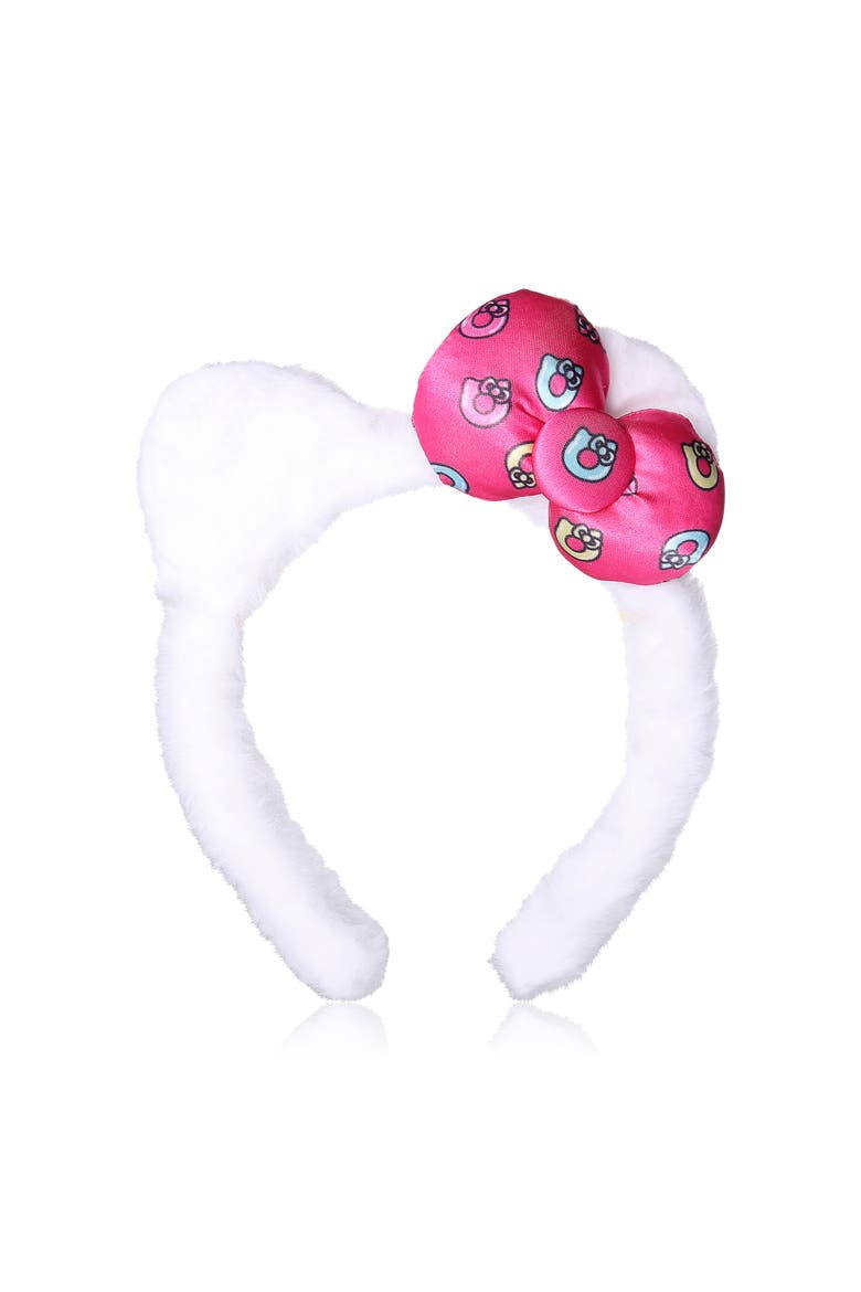 Plush Headband with Kitty Ears and Pink Bow, Main, color, White