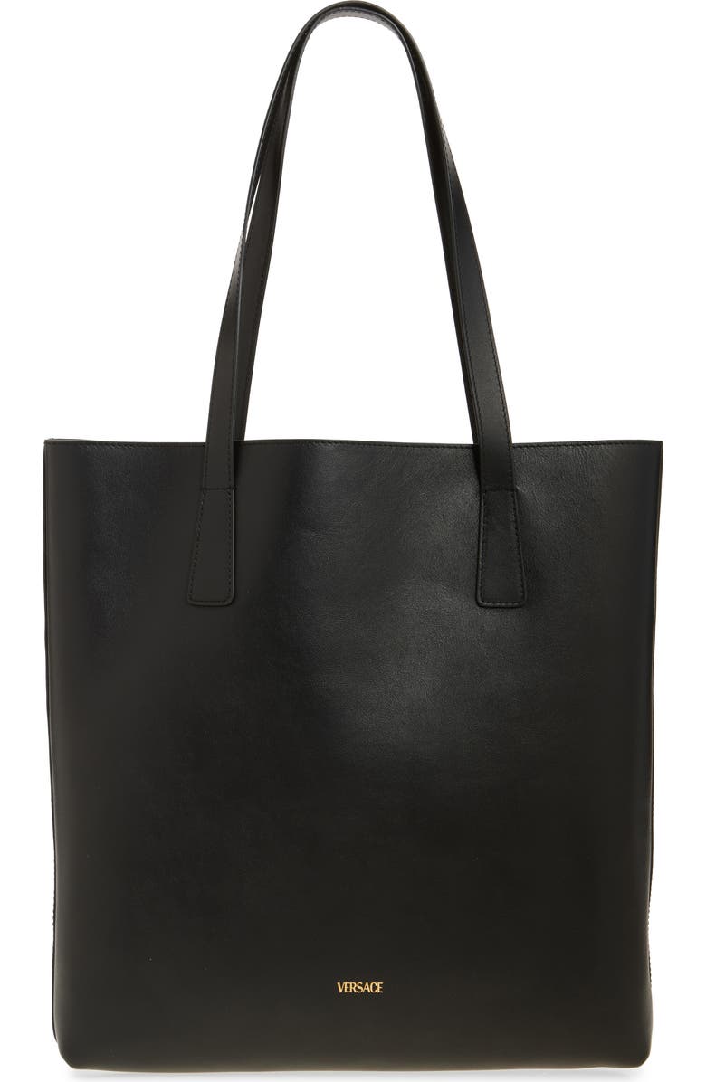 Versace Medusa Leather Tote Bag, Alternate, color, Black-Versace Gold