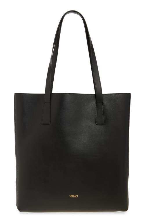 Versace Medusa Leather Tote Bag In Black- Gold