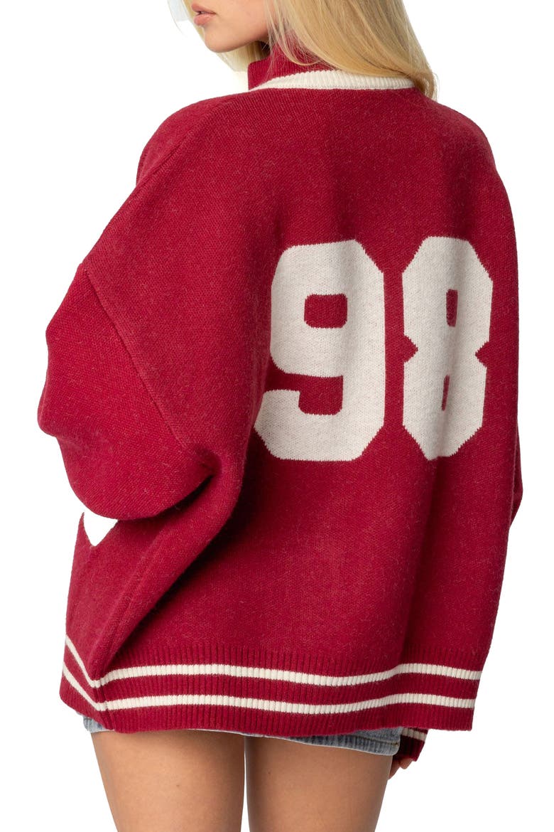 98 Varsity Zip Sweater, Alternate, color, BURGUNDY