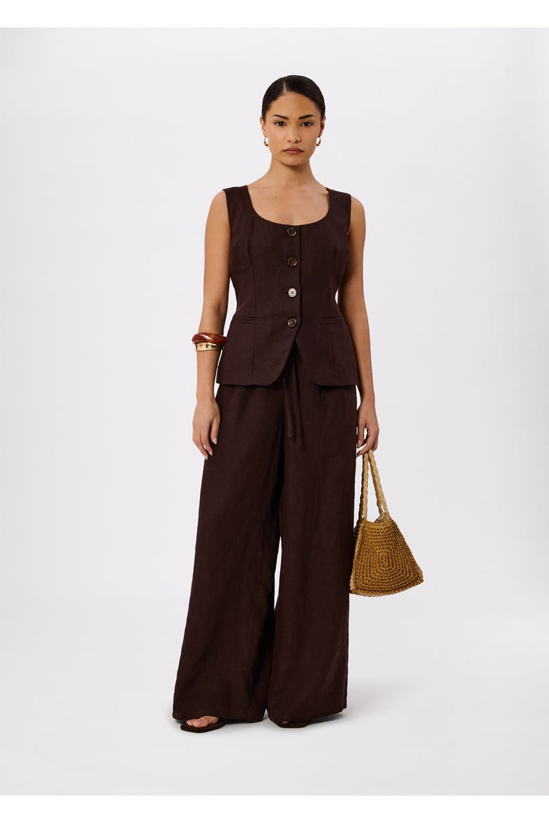 Wide Leg Linen Trouser, Main, color, Brown