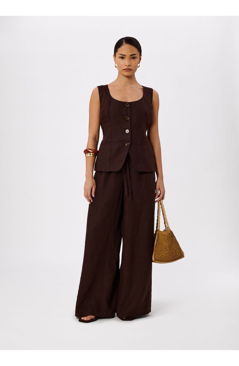 Whistles Wide Leg Linen Trouser, Main, color, Brown