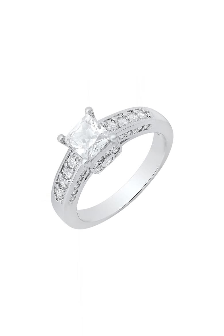 18K White Gold Plated Simulated Diamond Ring, Alternate, color, SILVER