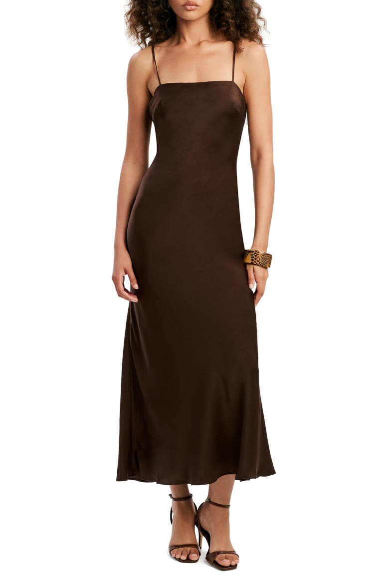 Marlo Satin Cocktail Slipdress, Main, color, DARK CHOCOLATE