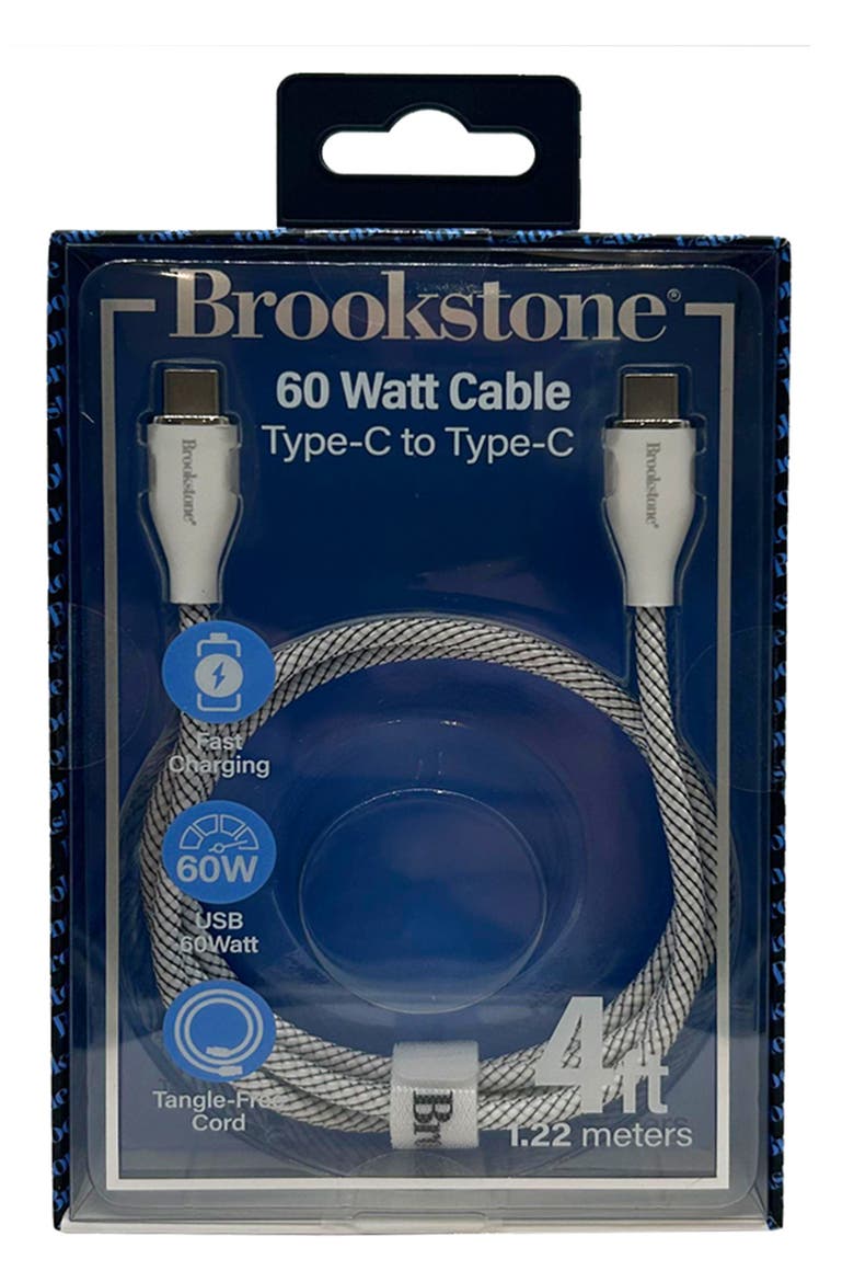 4-Ft. Braided USB-C To USB-C Cable, Main, color, WHITE
