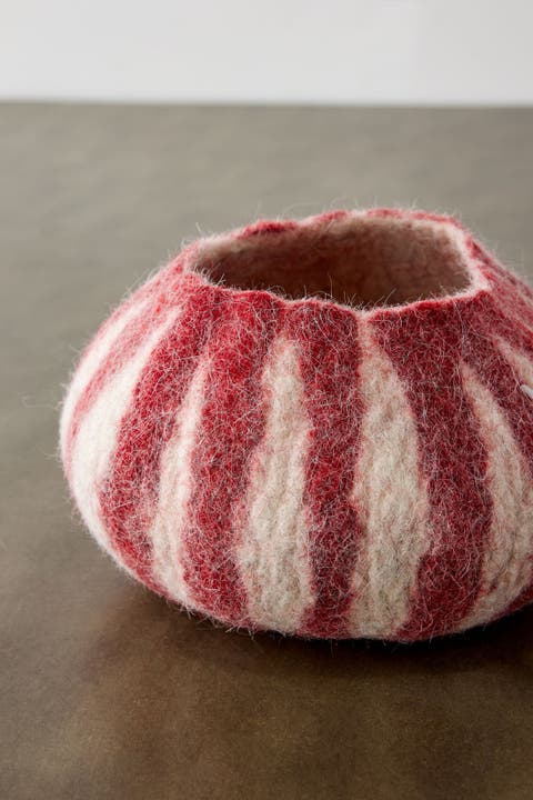 Berry Red Karakul Striped Wool Ukhamba Decorative Bowl - Single
