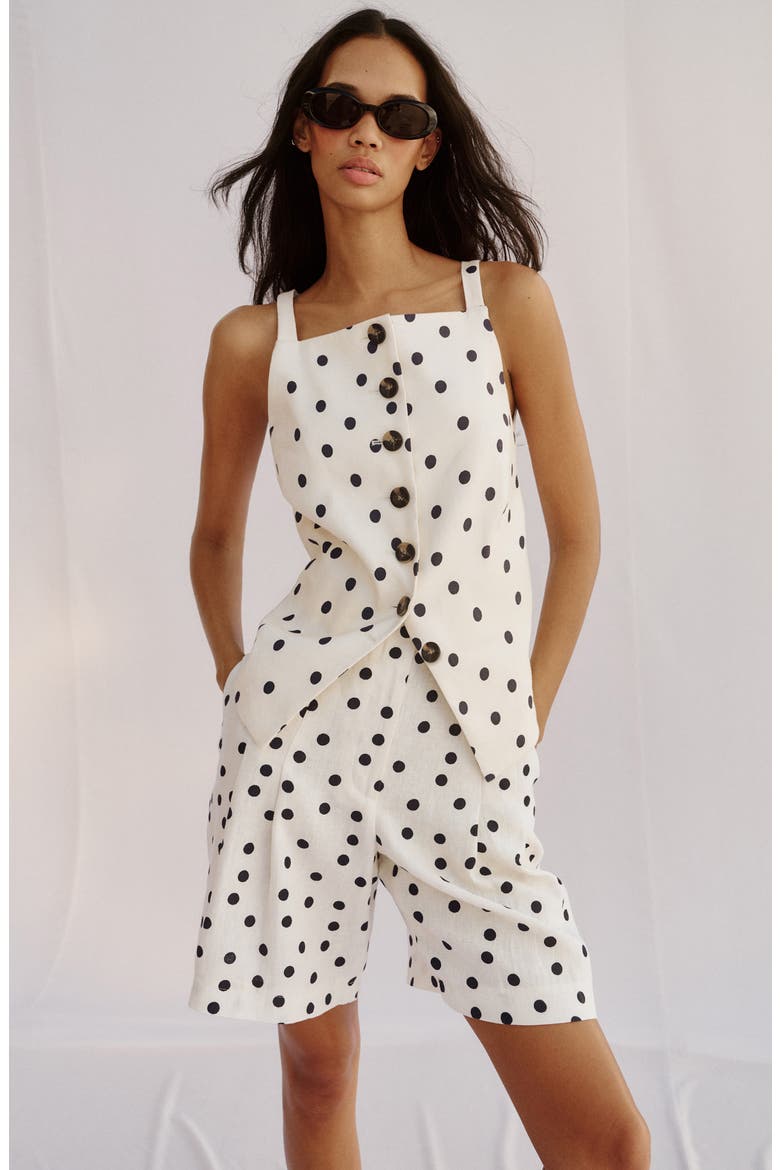 Sleeveless Linen Button-Up Shirt, Alternate, color, IVORY SPOT