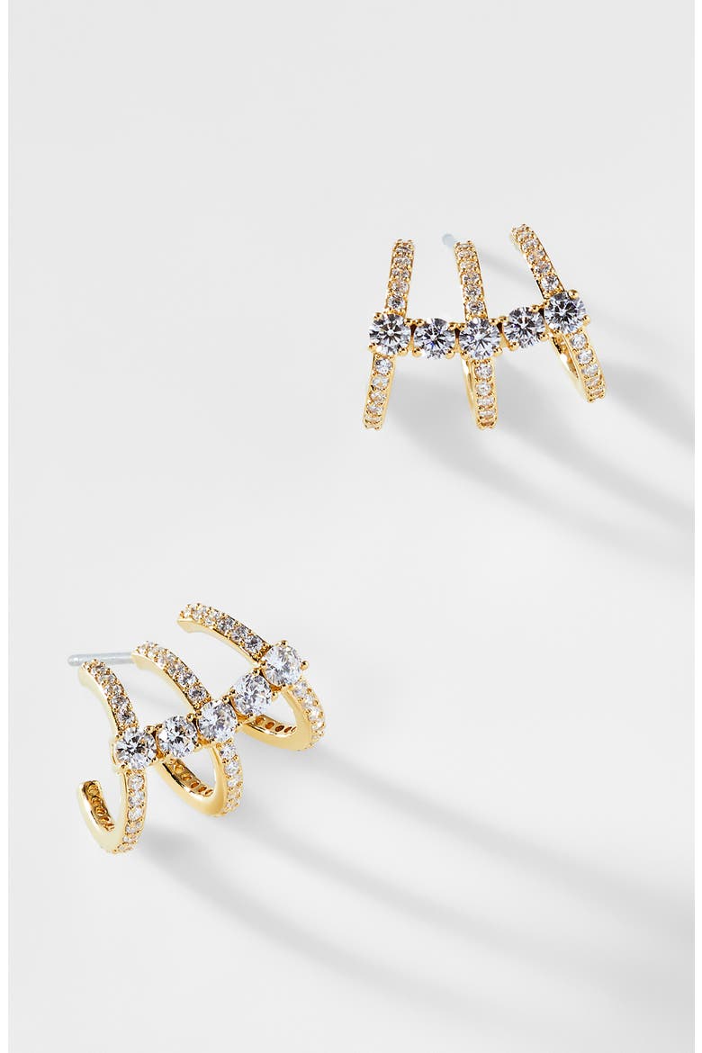 Love All Cubic Zirconia Triple Huggie Hoop Earrings, Alternate, color, GOLD