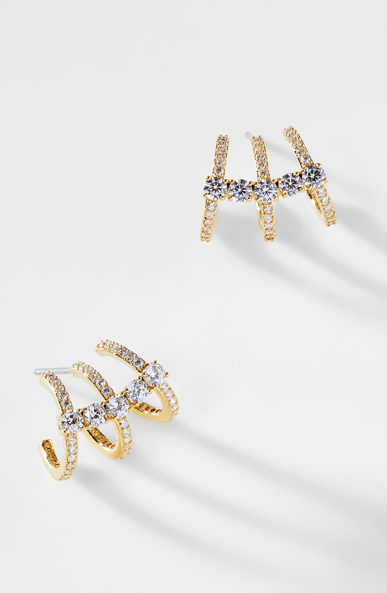 Nadri Love All Cubic Zirconia Triple Huggie Hoop Earrings, Alternate, color, Gold