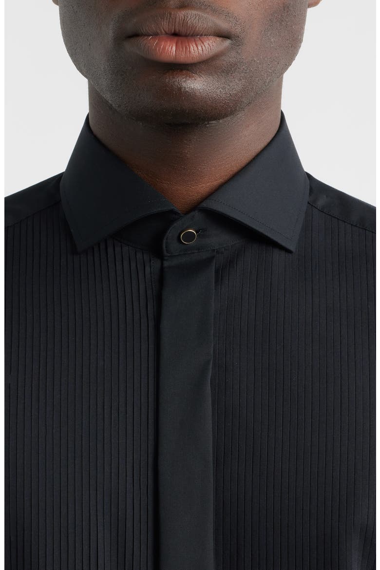 Slim Fit Black Pleated Bib Non-Iron Cotton Tuxedo Shirt, Alternate, color, BLACK