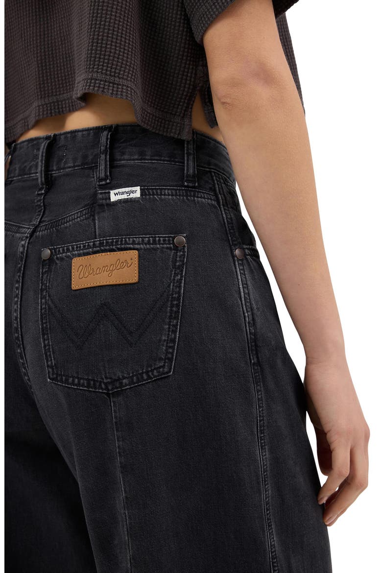 Cowboy Raw Hem High Waist Barrel Jeans, Alternate, color, RINSE BLACK