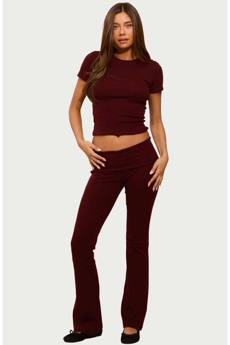 Ivanne Foldover Stretch Cotton Flare Pants, Alternate, color, BURGUNDY