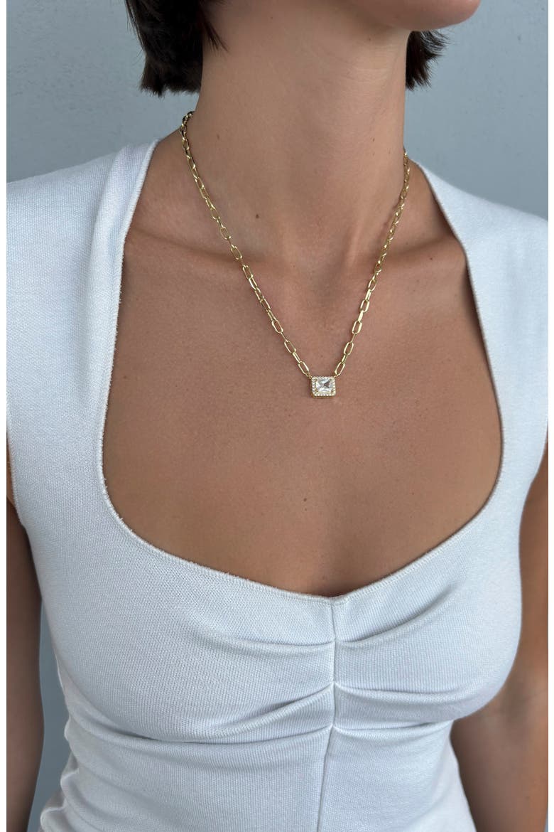 14k Gold Plated Halo Crystal Pendant Necklace, Alternate, color, GOLD