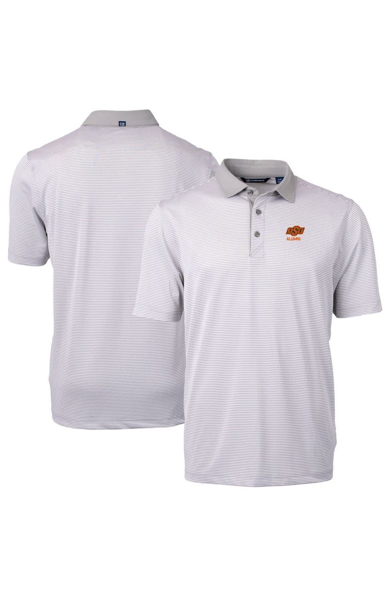 Cutter & Buck Men's Cutter & Buck  Gray Oklahoma State Cowboys Alumni Logo Virtue Eco Pique Micro Stripe Recycled Polo, Main, color, 