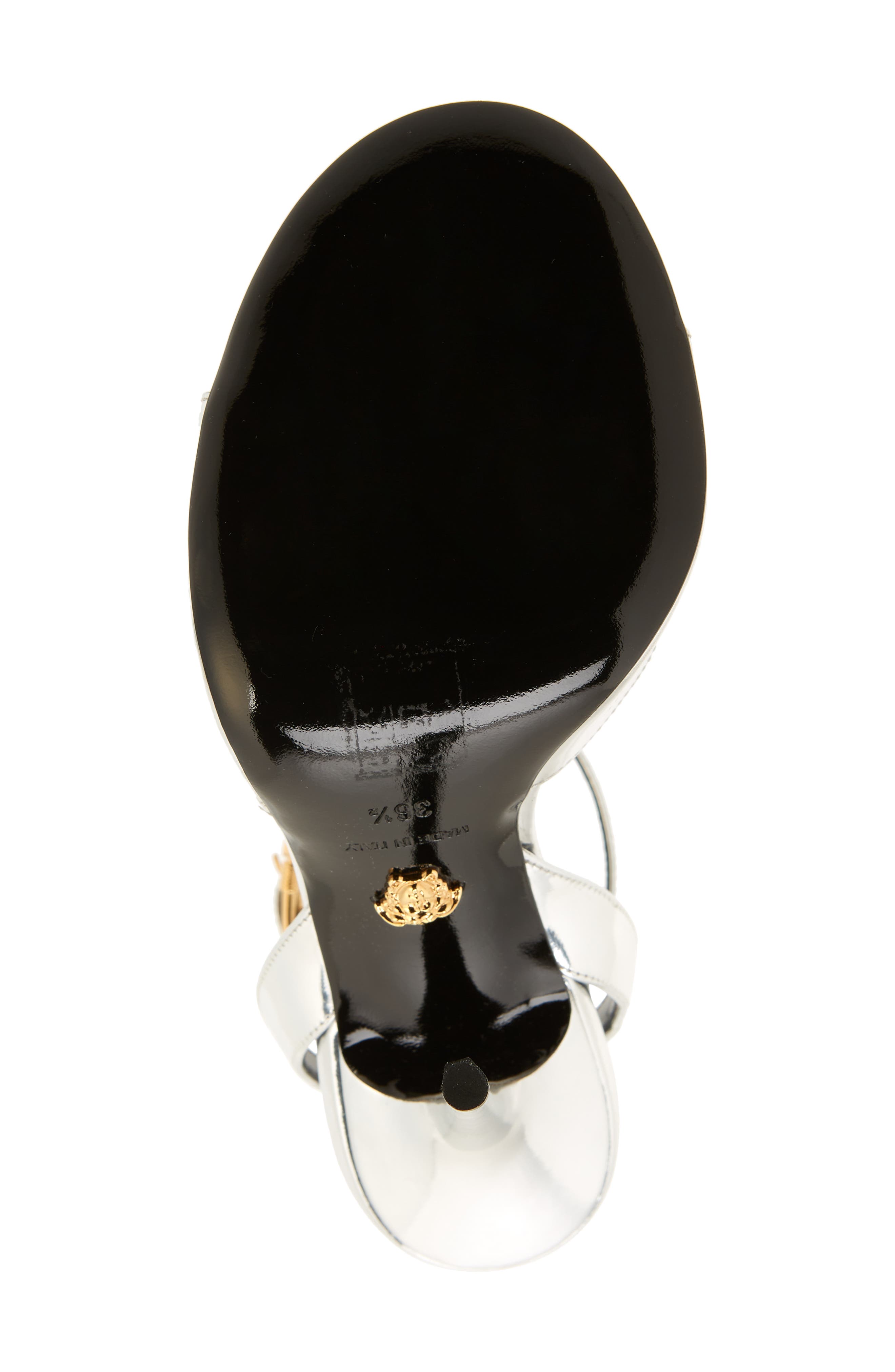 Safety Pin Metallic Ankle Strap Sandal, Alternate, color, SILVER