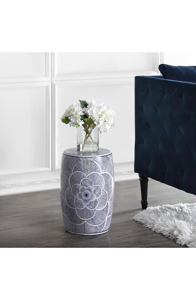 JONATHAN Y Camellia 17" Ceramic Drum Garden Stool, Alternate, color, Blue