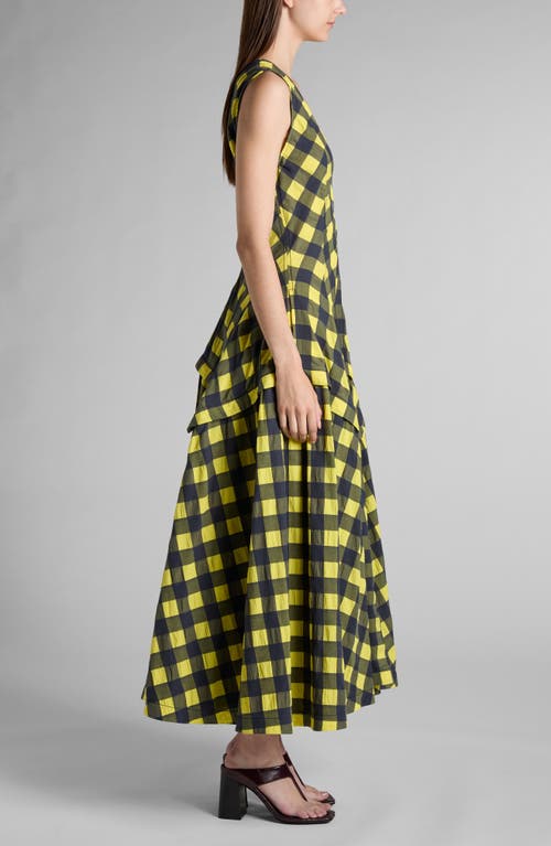 Bottega Veneta Macro Gingham Fit + Flare Dress In 7315 Yellow/shrub/wave