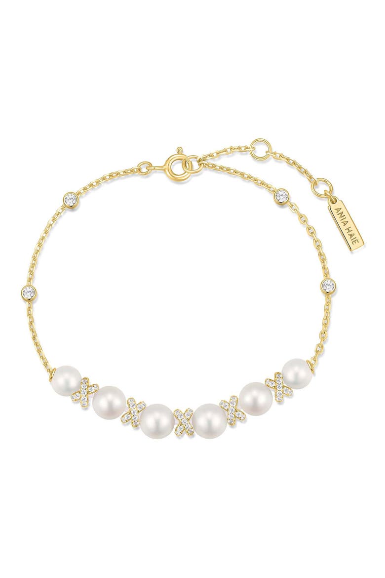 Faux Pearl & Pavé Chain Bracelet, Alternate, color, SHINY GOLD
