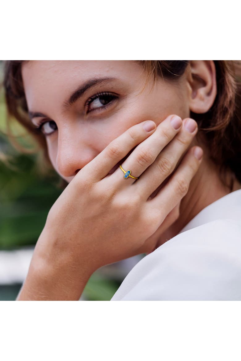 Turquoise & White Enamel Hamsa Ring 14k Gold, Alternate, color, Turquoise