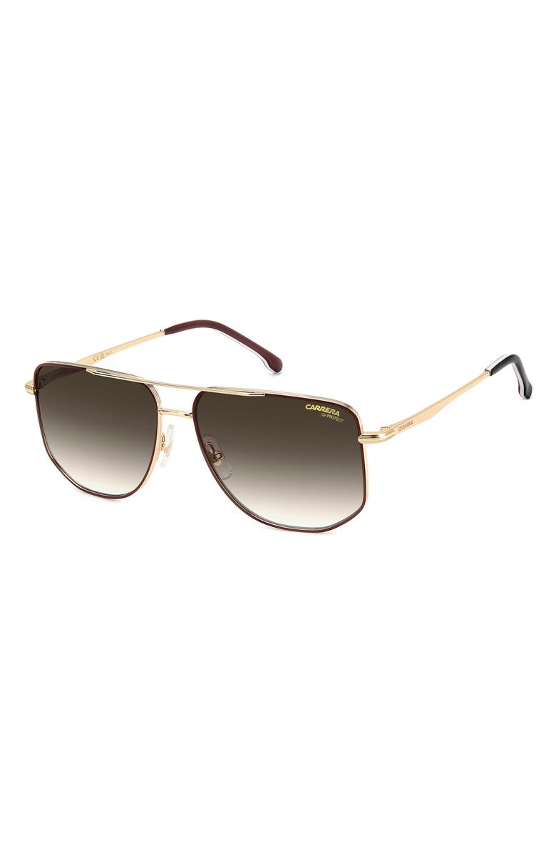 Carrera Eyewear 59mm Gradient Navigator Sunglasses, Alternate, color, Gold Burgundy/ Green Shaded