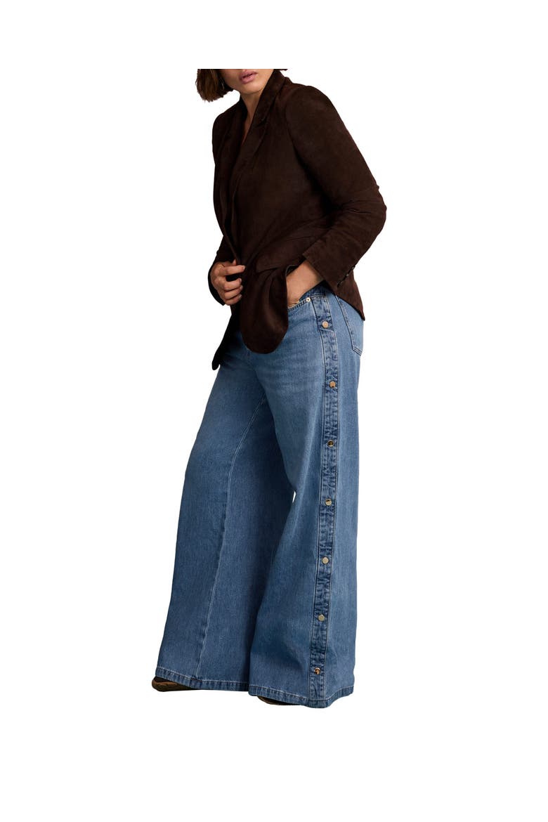 Popper Detail Wide Jeans, Alternate, color, Blue