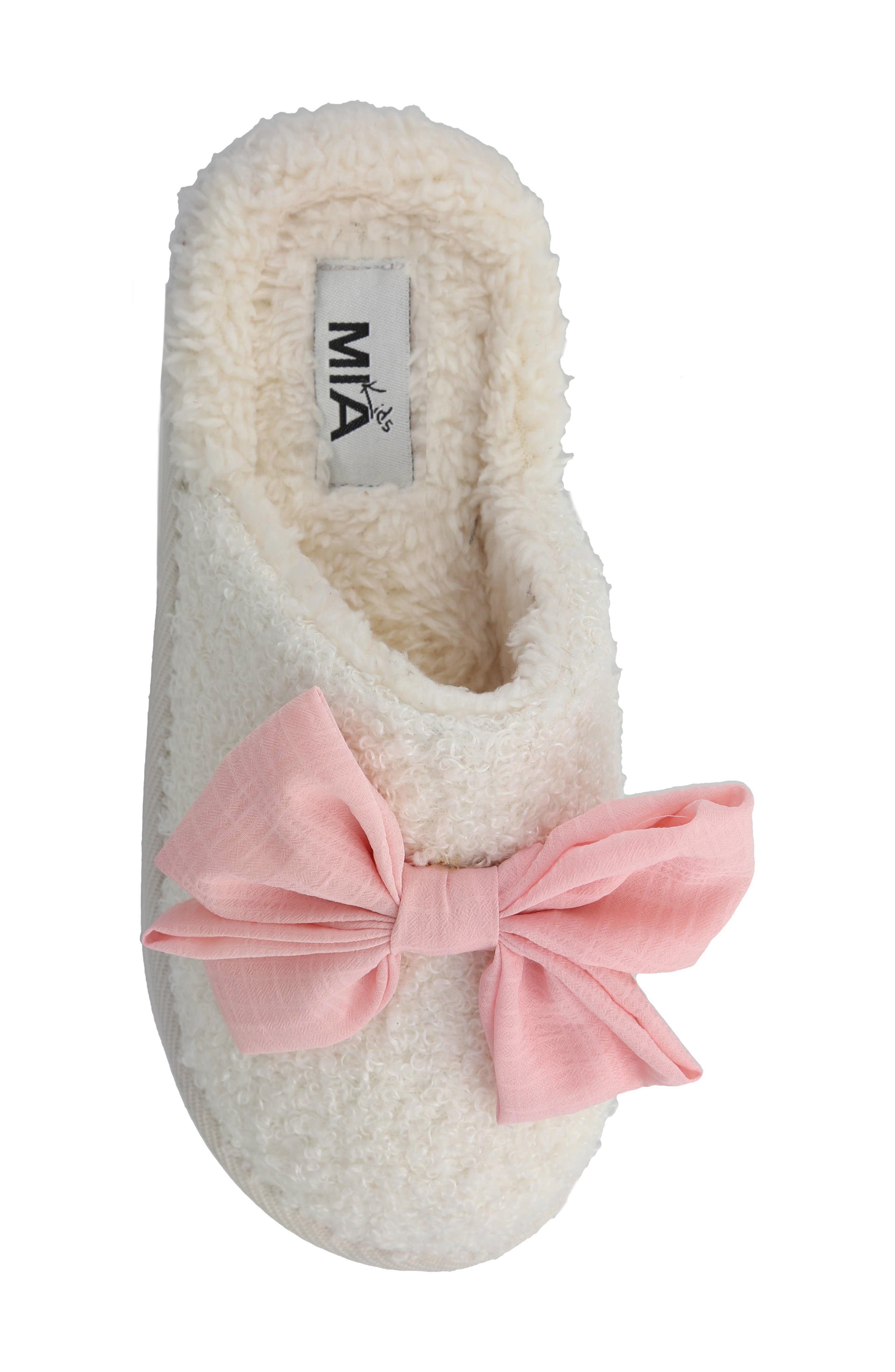 MIA Kids' Kinslee Bow Faux Shearling Slipper, Alternate, color, Cream