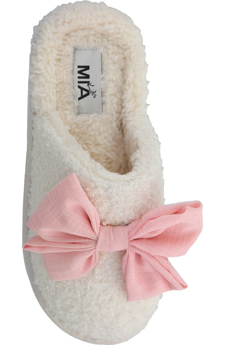 MIA Kids' Kinslee Bow Faux Shearling Slipper, Alternate, color, Cream