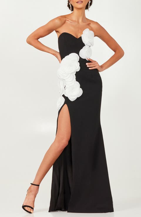 Gisele 3D Floral Appliqué Strapless Gown