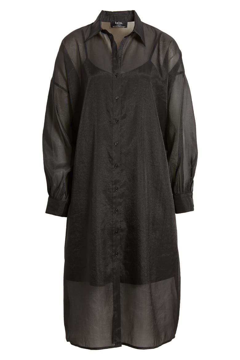 Barely There Long Sleeve Semisheer Shirtdress, Alternate, color, BLACK
