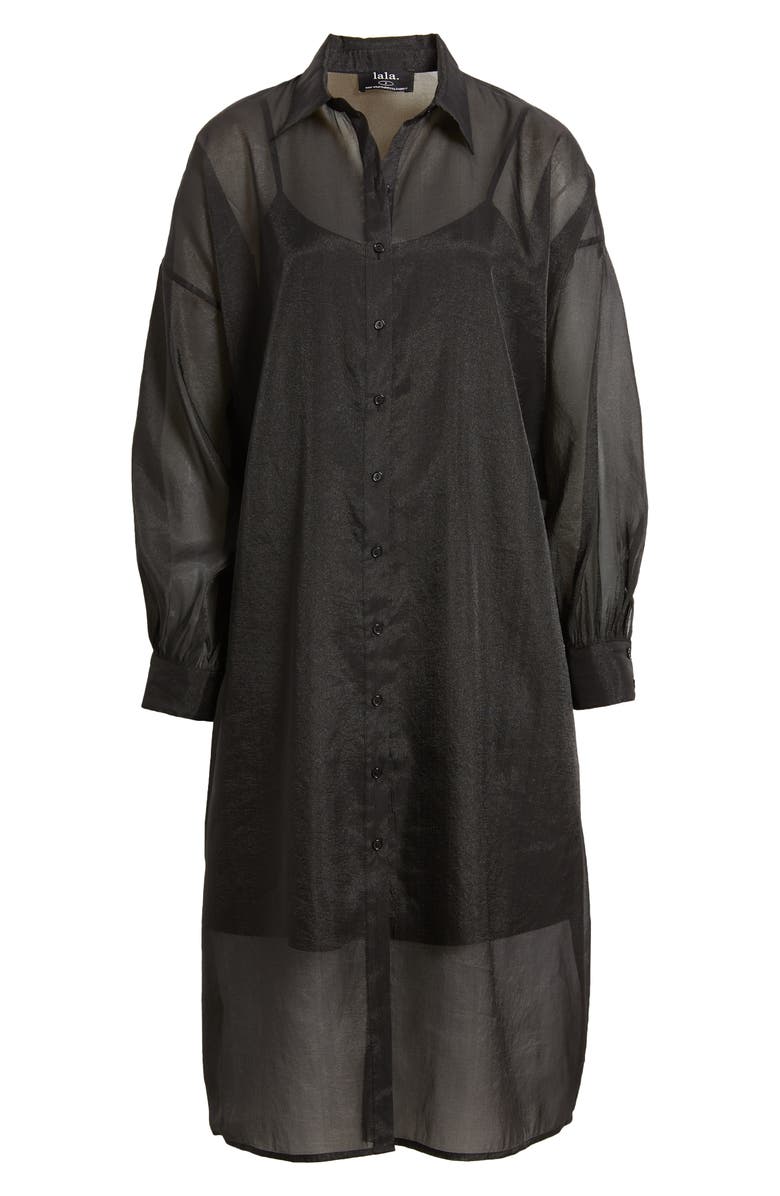 Dressed in Lala Barely There Long Sleeve Semisheer Shirtdress, Alternate, color, Black