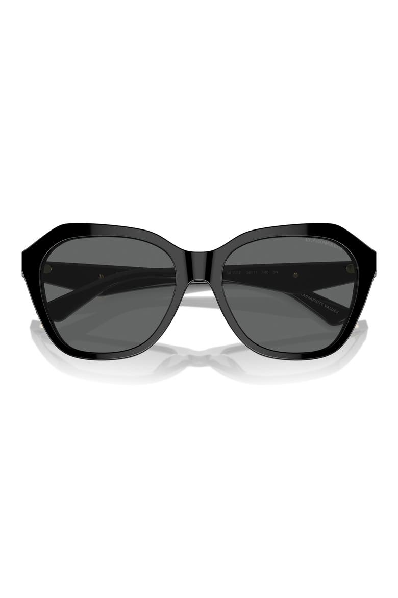 56mm Irregular Sunglasses, Alternate, color, SHINY BLACK / DARK GREY