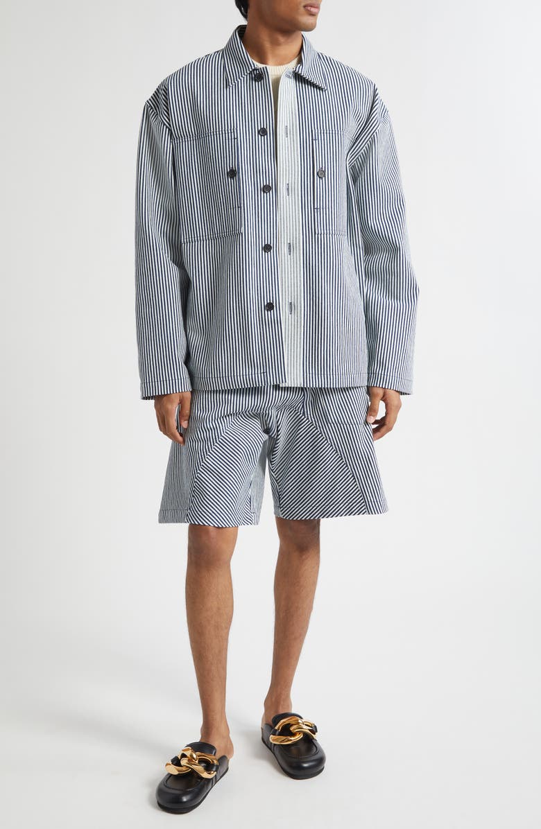 JW Anderson Stripe Patch Pocket Overshirt, Alternate, color, Off White/ Navy