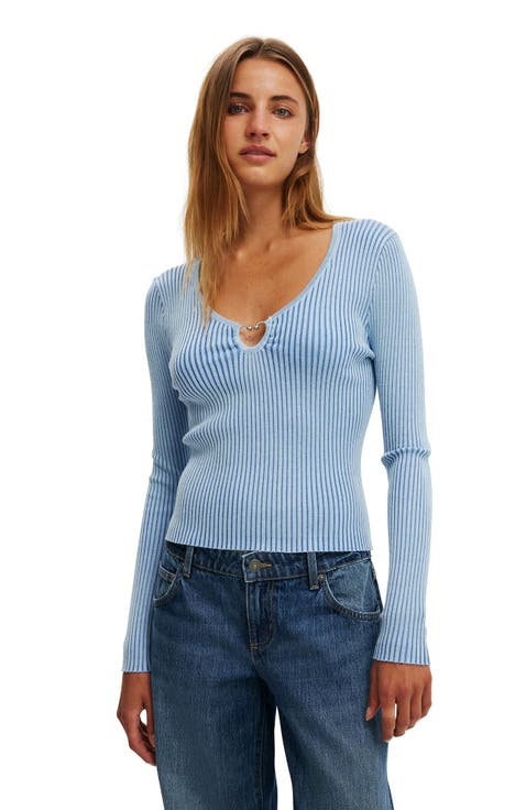 Women's Two Tone Rib Keyhole Knit