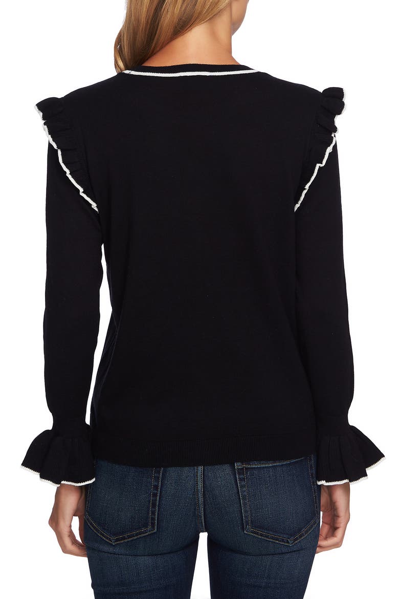 Ruffle Detail Cotton Blend Sweater, Alternate, color, RICH BLACK