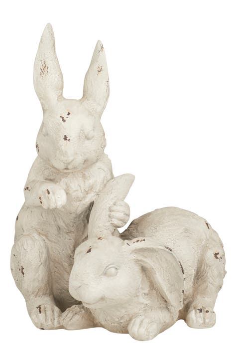 White Resin Indoor & Outdoor Rabbit Garden Sculpture