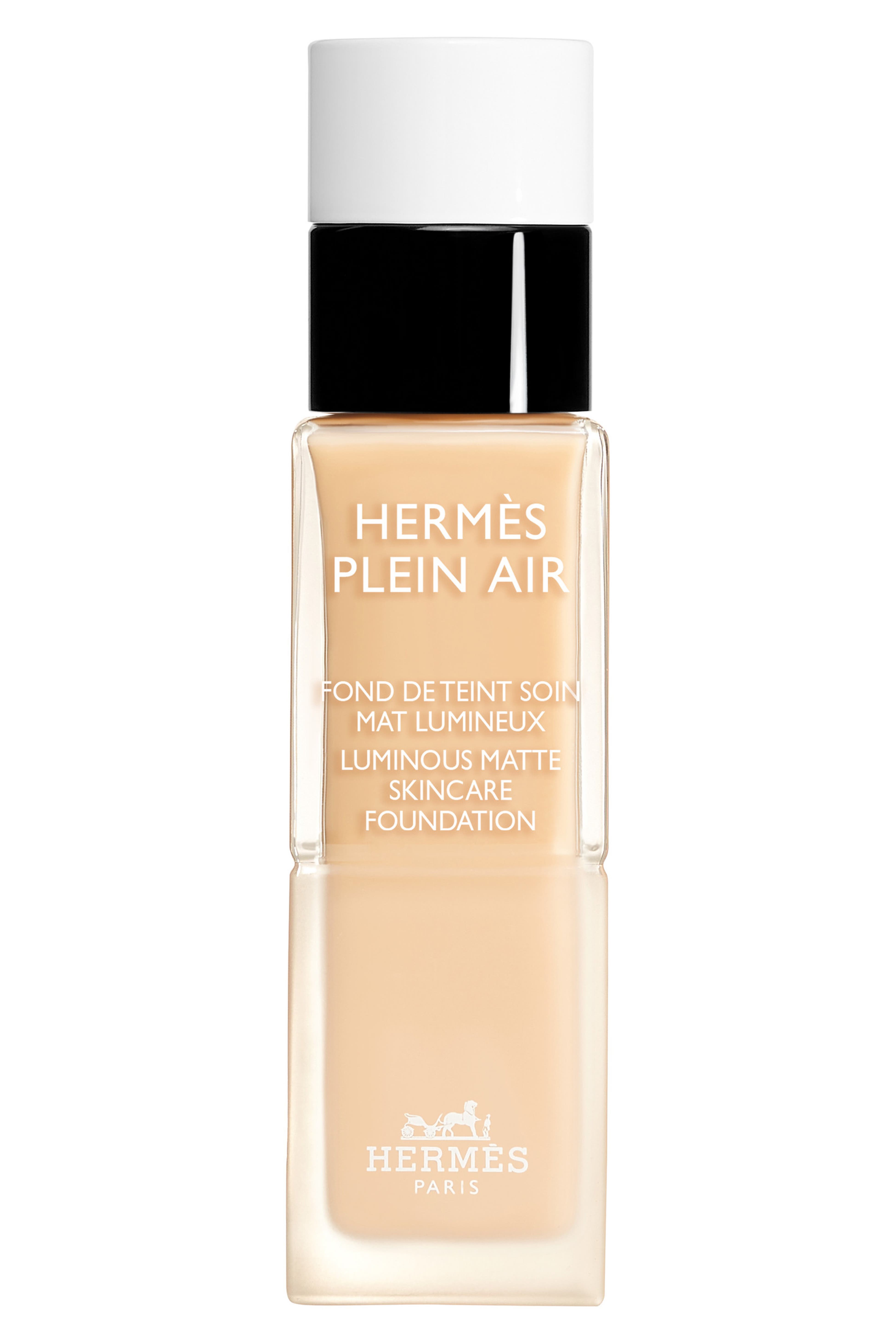 Hermès Plein Air Luminous Matte Skincare Foundation bottle on white background — Hermès
