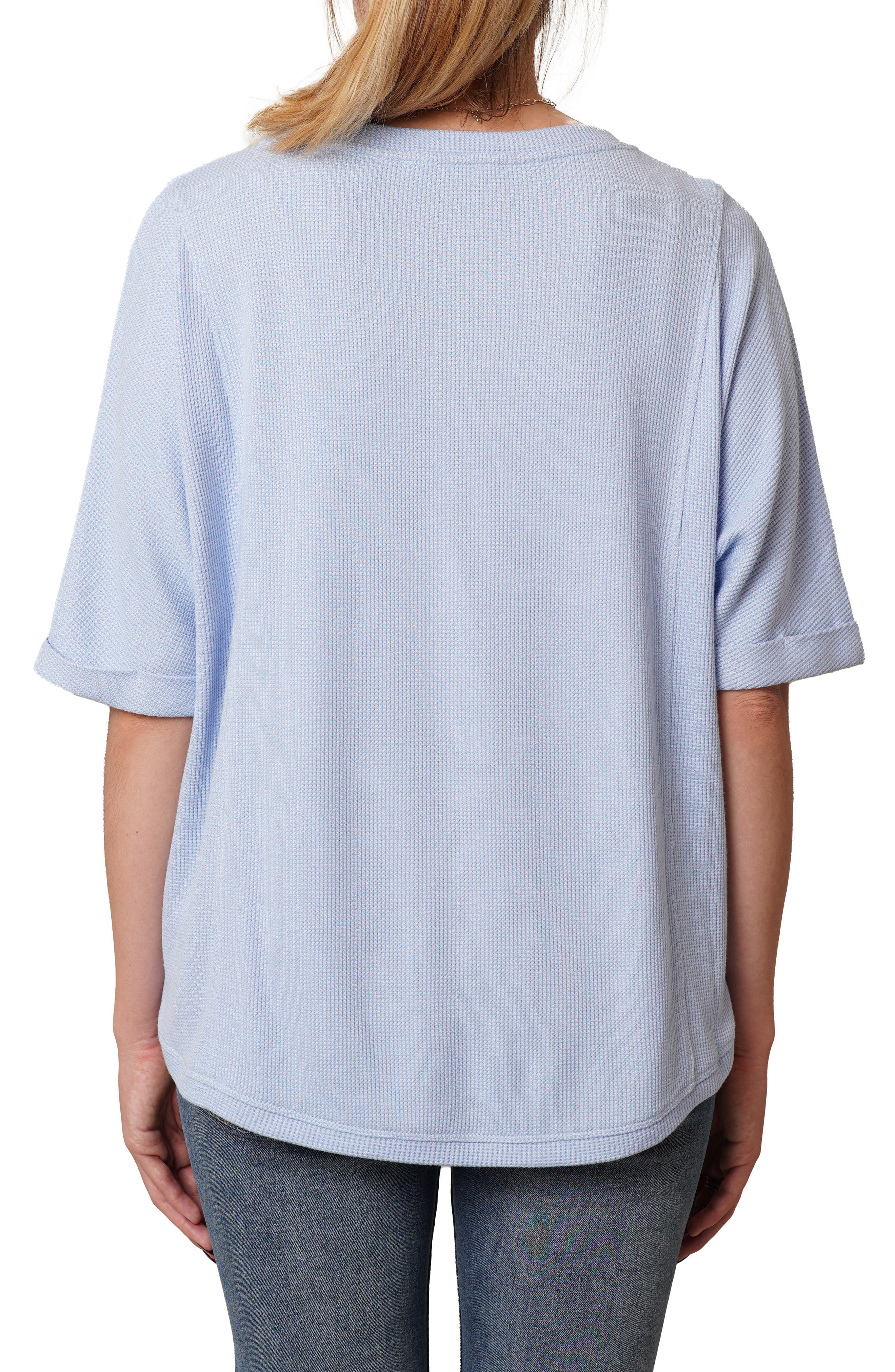 Crewneck Elbow Sleeve Waffle Knit Top - image 2